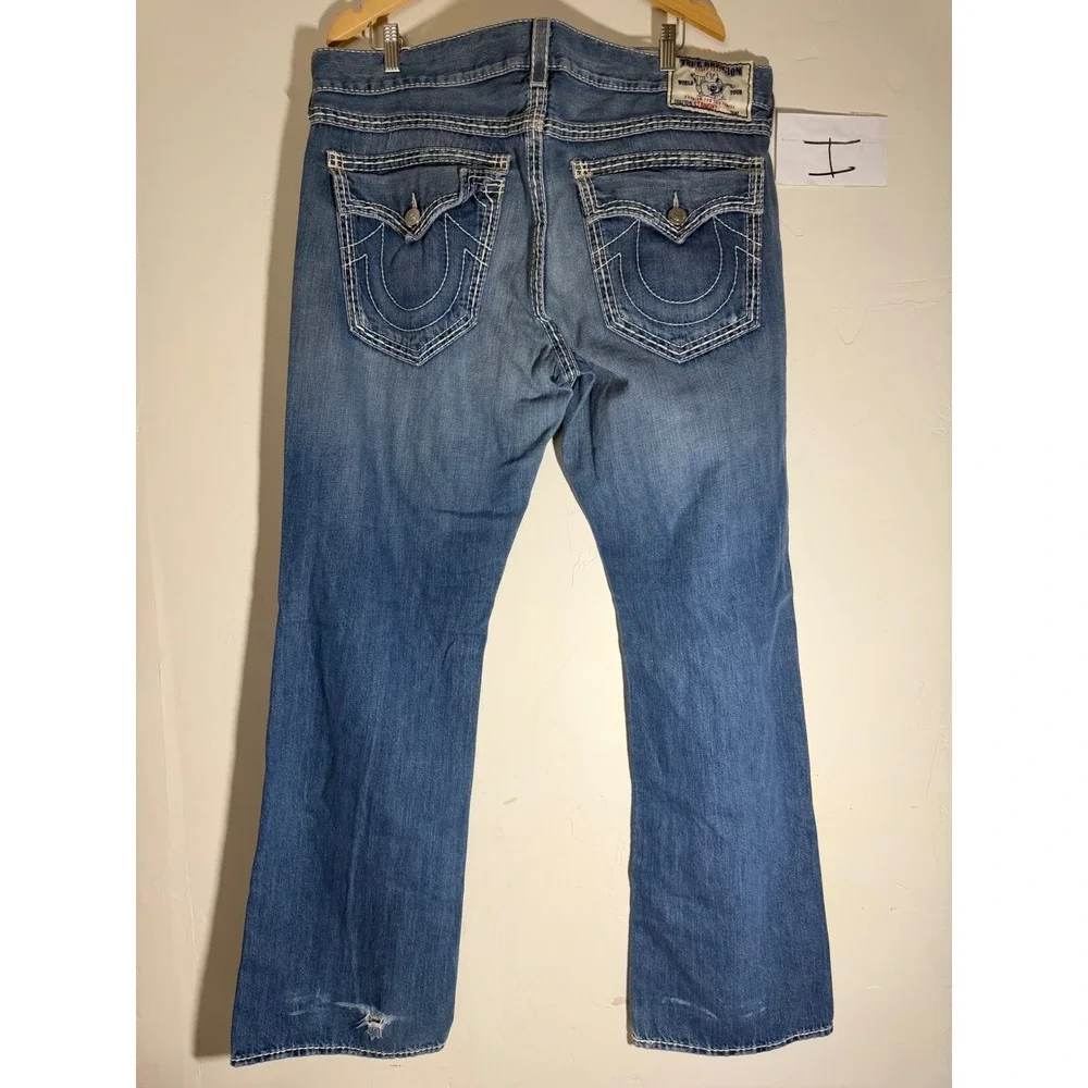 Y2K True Religion Jeans Straight Leg Contrast Stitch Blue Size 40
